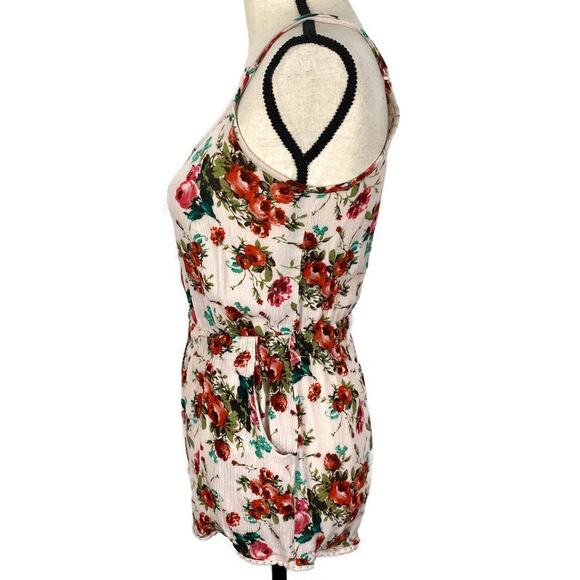 Wet Seal Floral Romper Shorts Spaghetti Strap Pantsuit Cream Red Womens Size Med - Picture 3 of 12